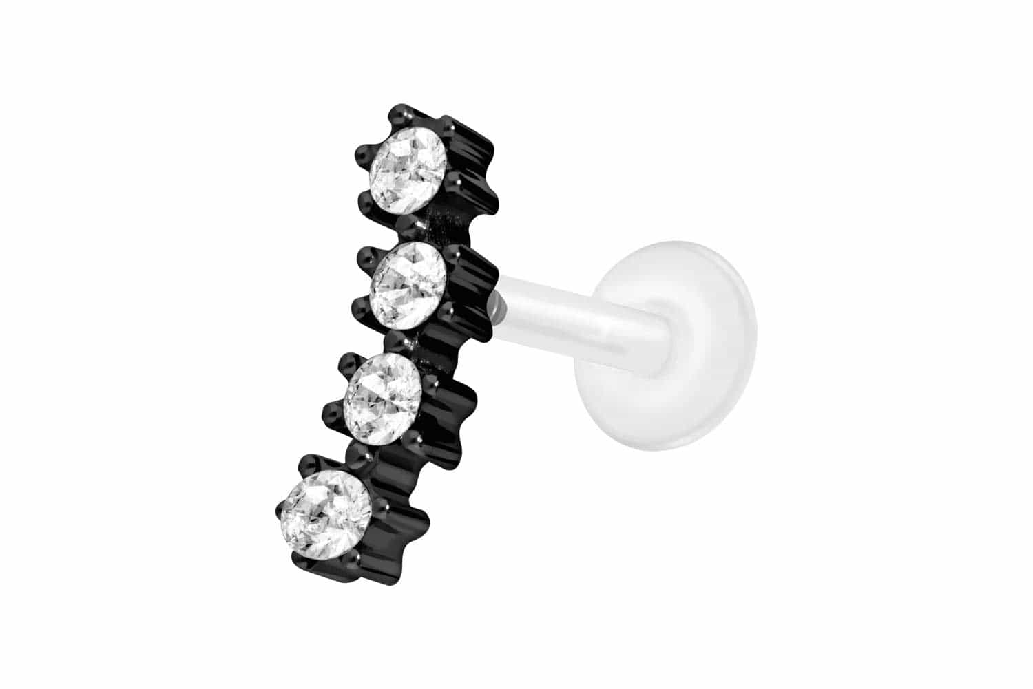 PTFE Labret Piercing mit Innengewinde + Titan-Aufsatz 4 EINGEFASSTE KRISTALLE